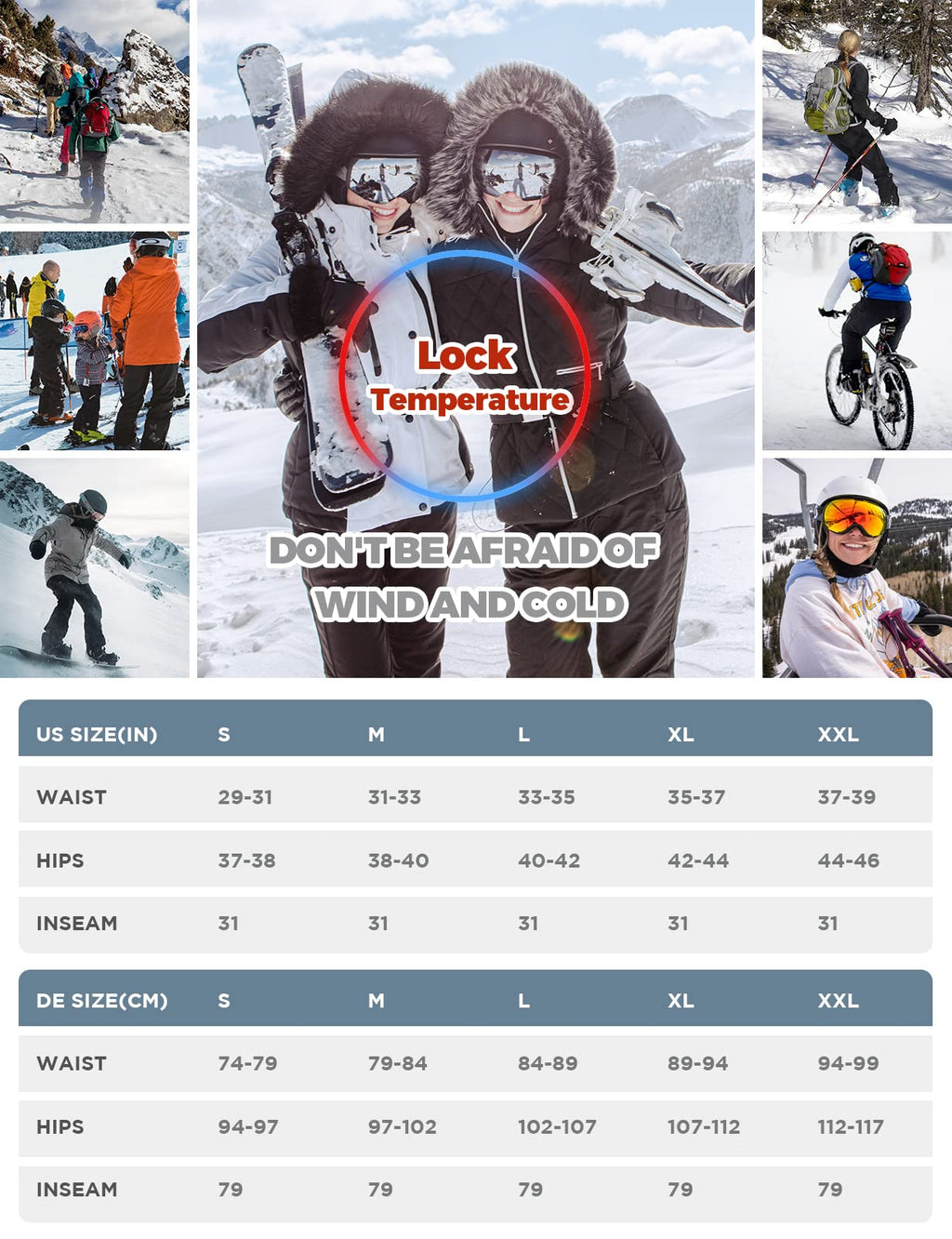 Waterproof Fleece Lined Hiking Ski Snow Pants I43996