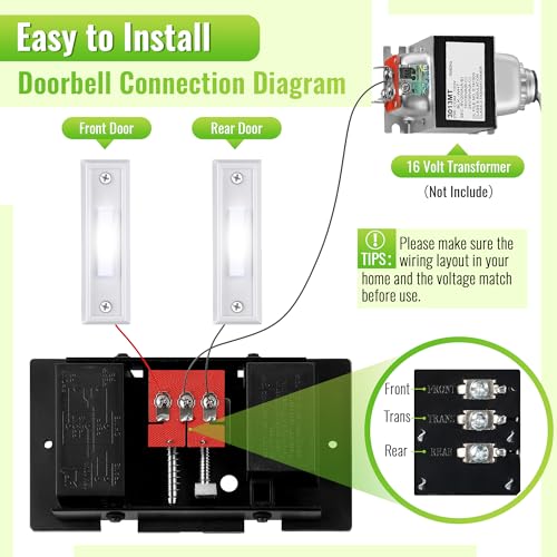 Wired Doorbell Chime Kit with 2 Lighted Push Buttons D11917