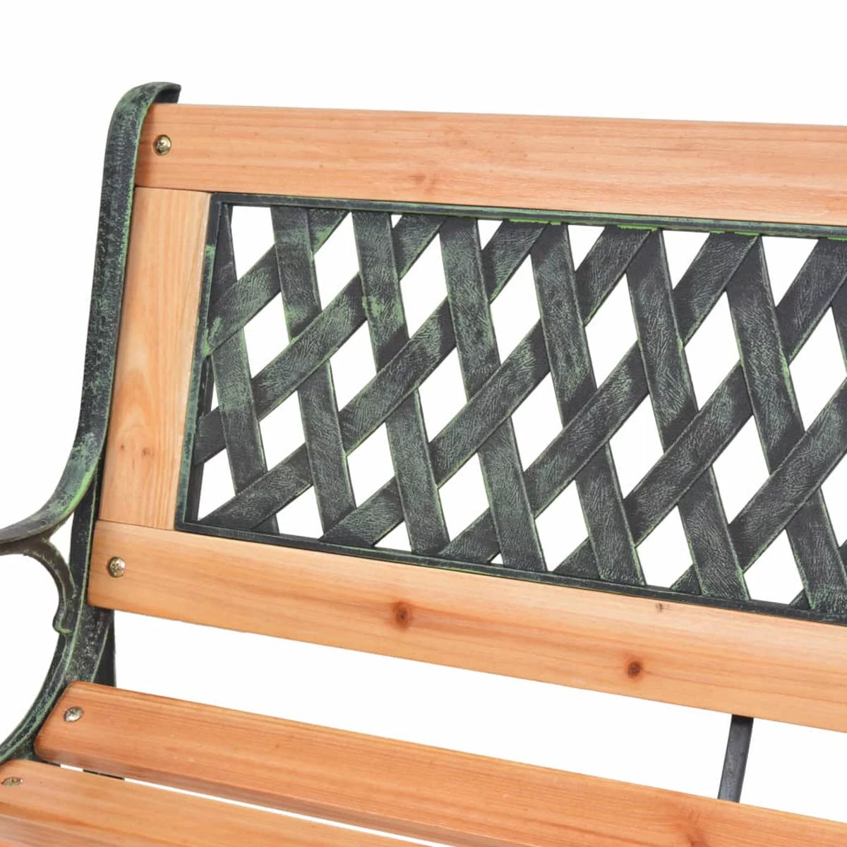Outdoor Garden Bench with Backrest Wood Seat Wrought Iron Frame O5053