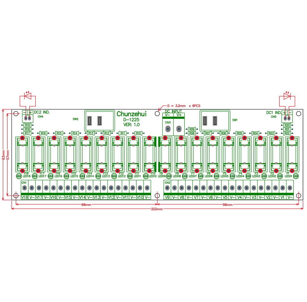 18 Channels 12V/24V 20A Power Distribution Fuse Module, Pack of 2 C4368