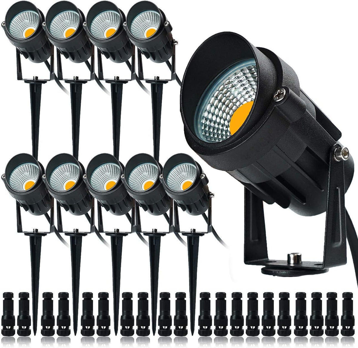 10 Pack 12v 9W LED Landscape Lights, IP65 Waterproof Warm White with Connector O36469