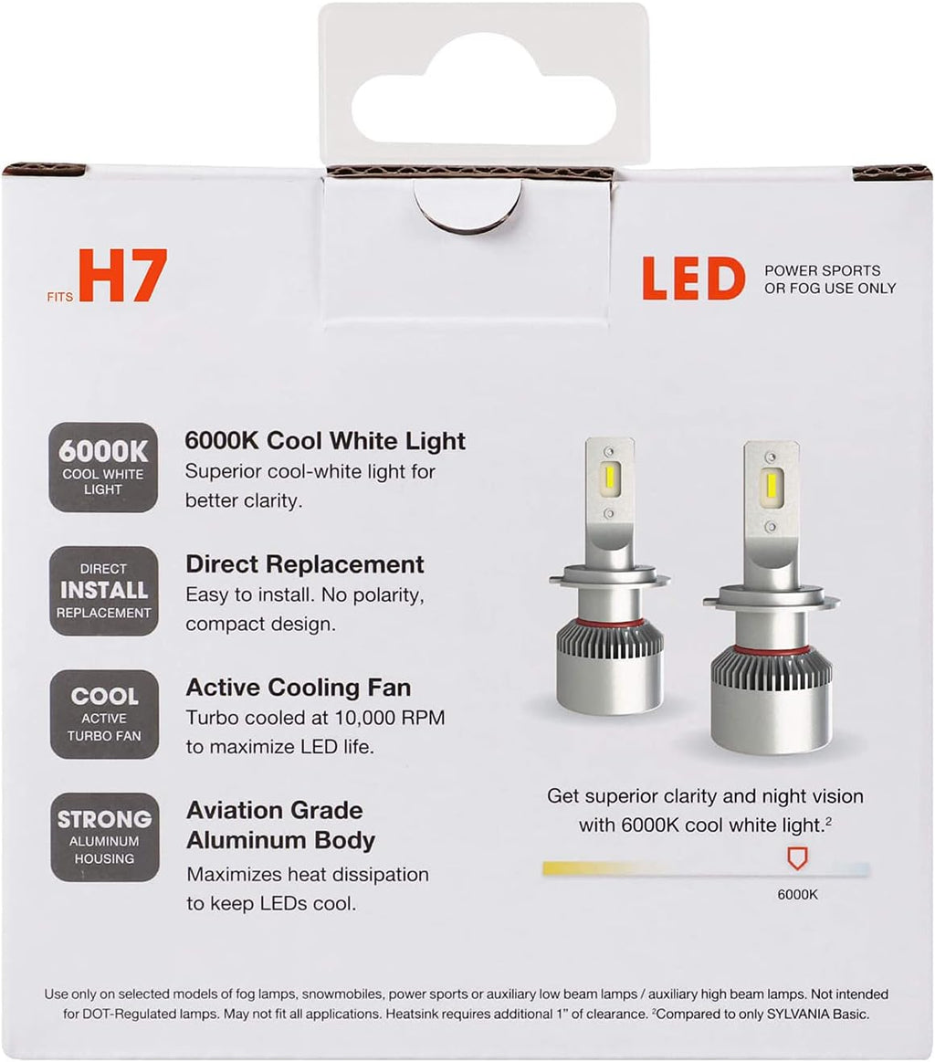 H7 LED Powersport Headlight Bulbs, Cool Bright White, 2 Pack Z3180