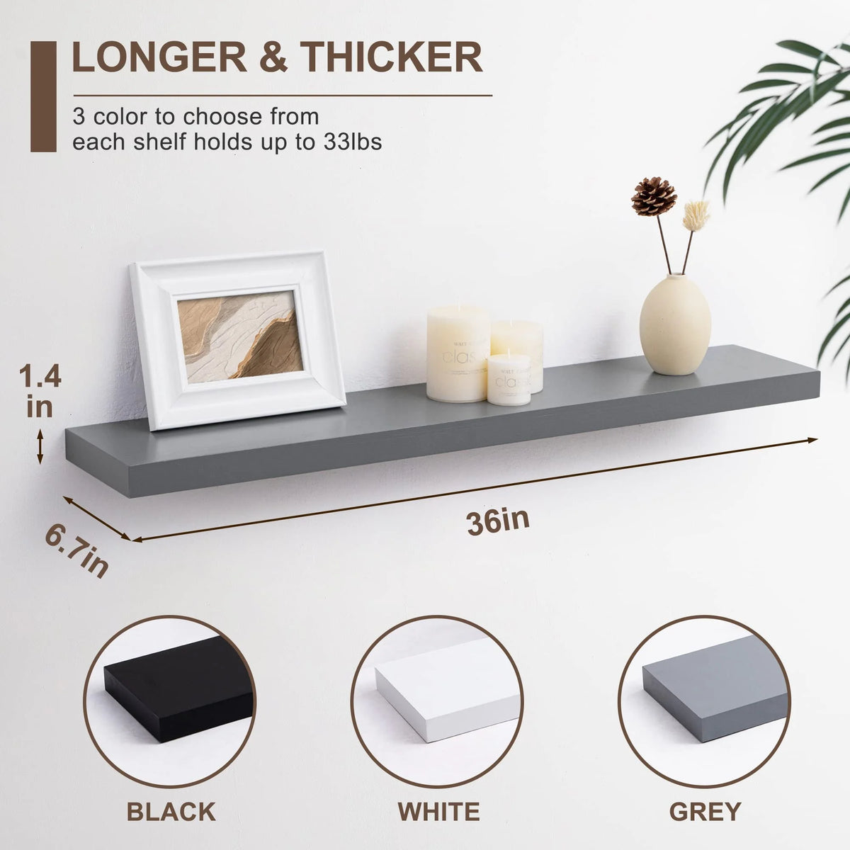 36 Inch Solid Wood Wall Shelves Set of 2 D7178