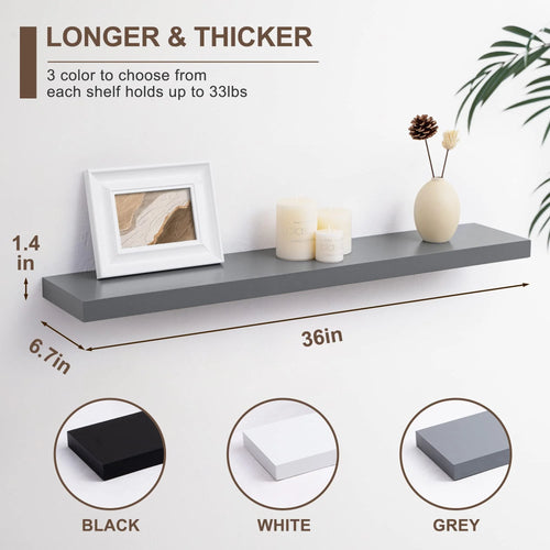 36 Inch Solid Wood Wall Shelves Set of 2 D7178