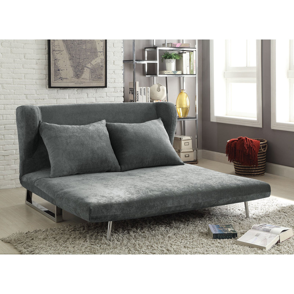 Grey Upholstered Sofa Bed V2064