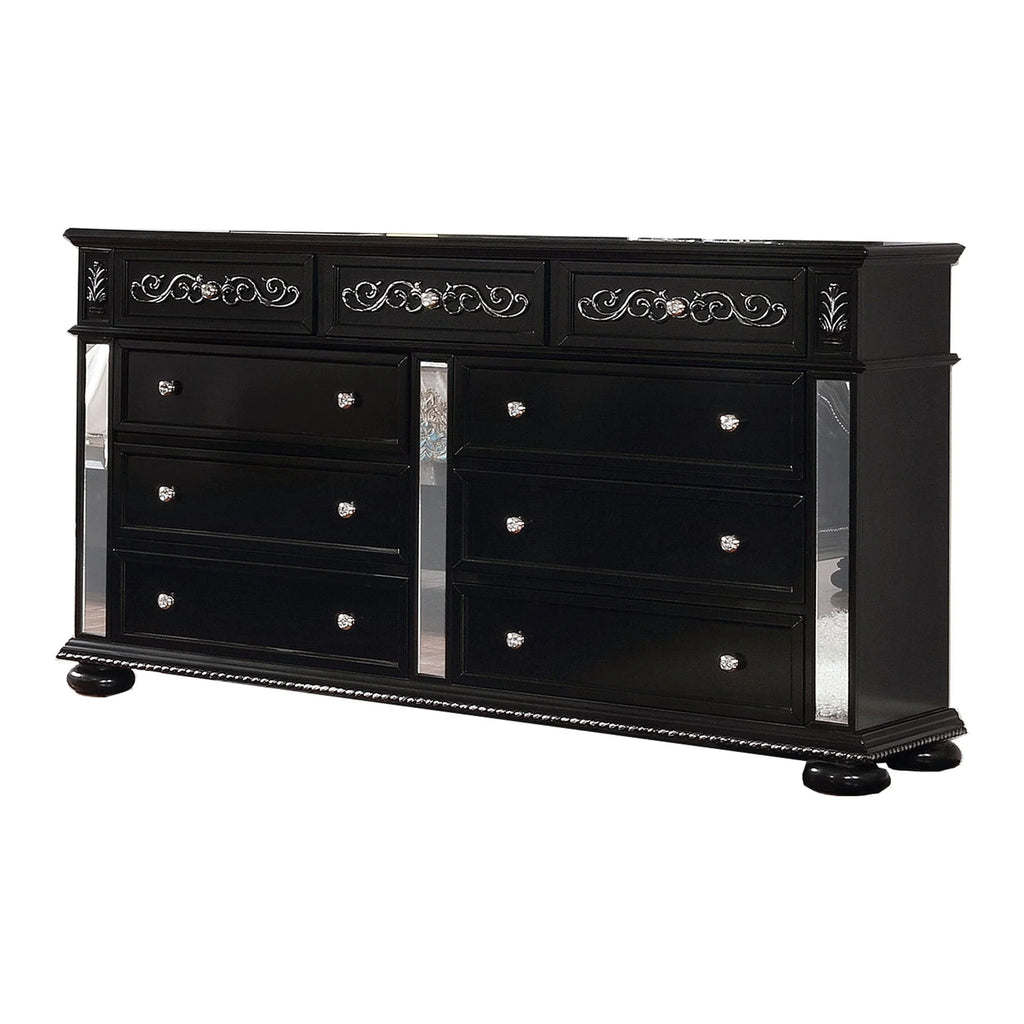 Black 9 Drawer Wooden Dresser with Mirror M50947