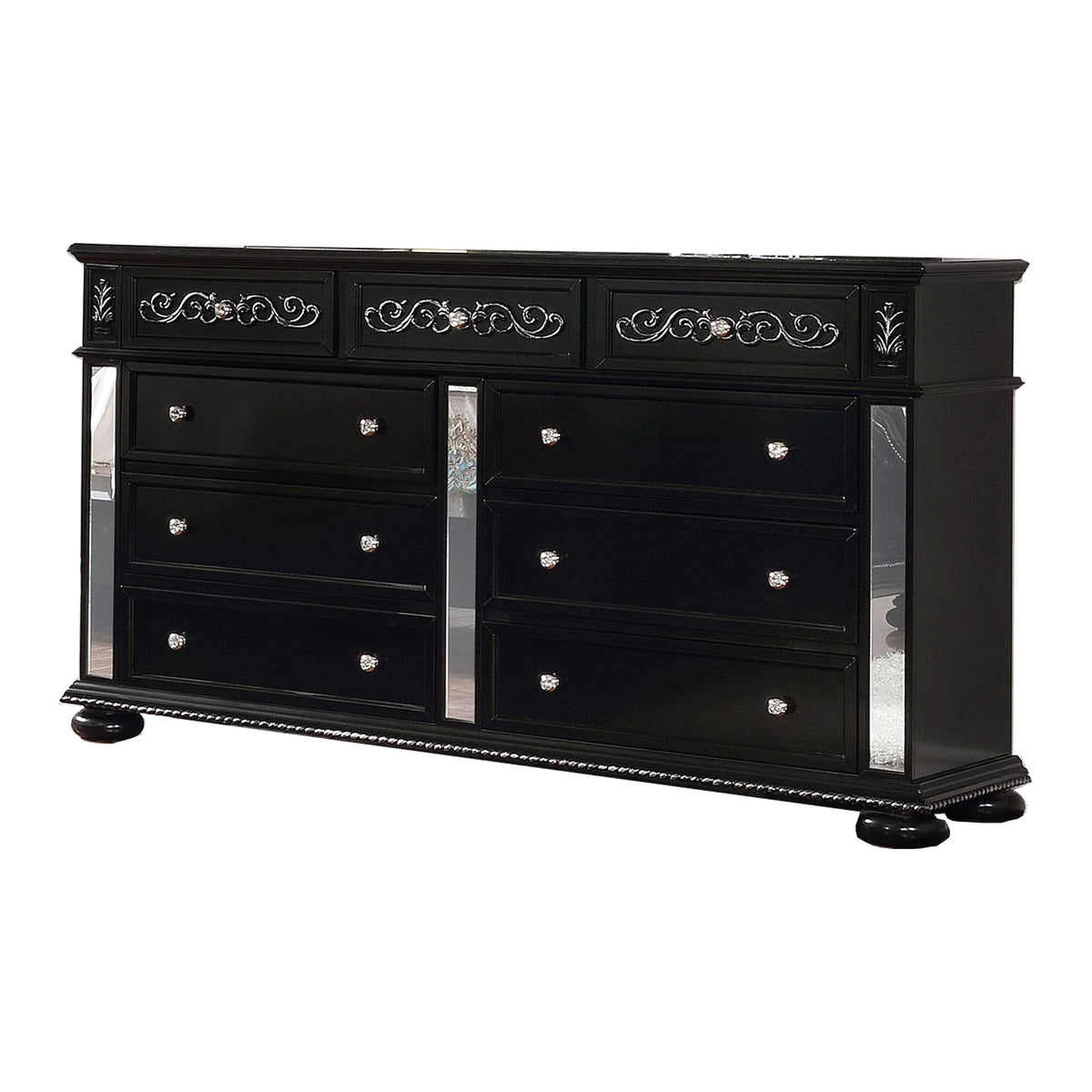 Black 9 Drawer Wooden Dresser with Mirror M50947