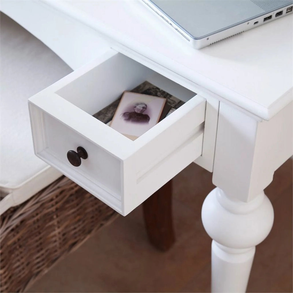 Modern Solid Wood Writing Desk with Drawers in Pure White M333888