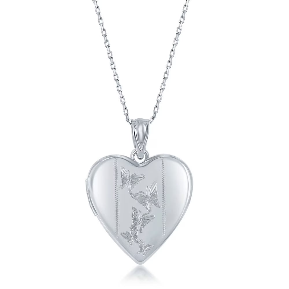 925 Sterling Silver Rhodium Plated Heart Locket Pendant Necklace A9176