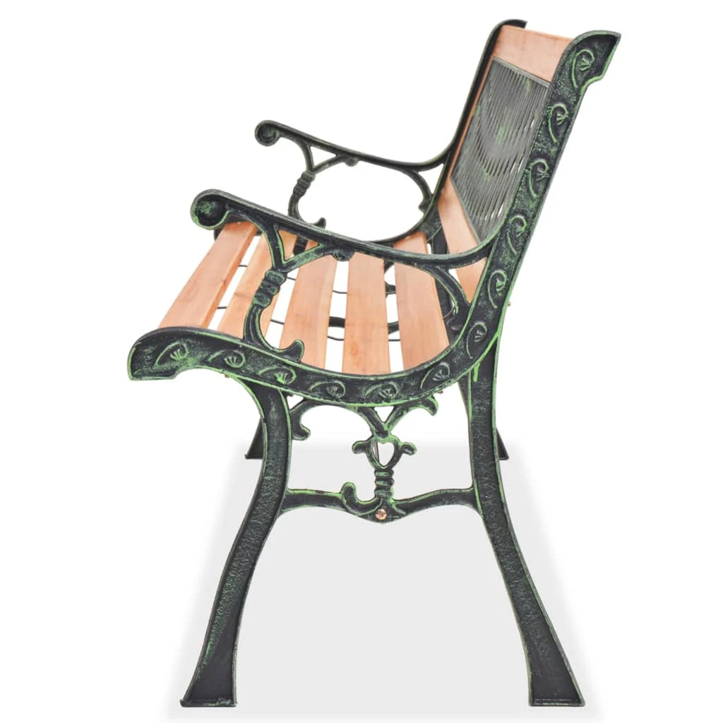 Outdoor Garden Bench with Backrest Wood Seat Wrought Iron Frame O5053