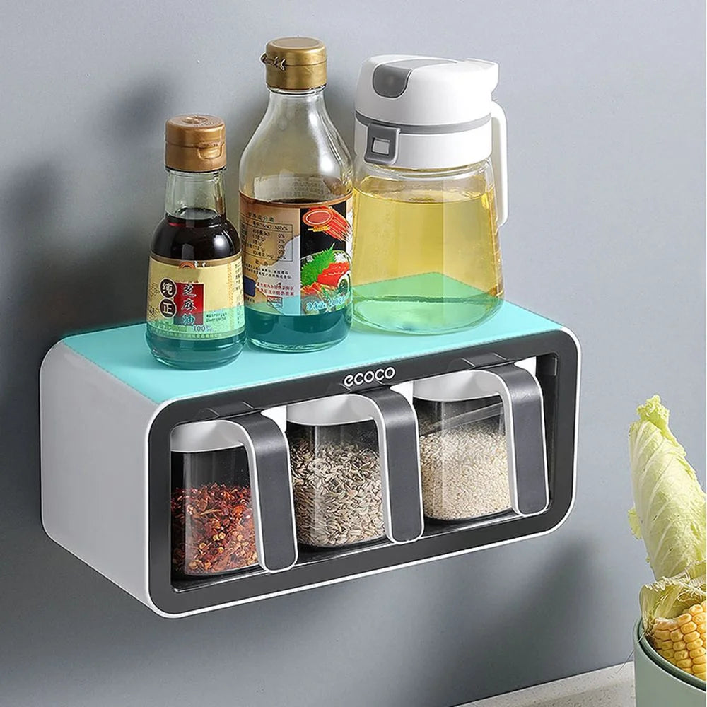 Black Two Cups Wall Mount Spice Container Storage Box W6366