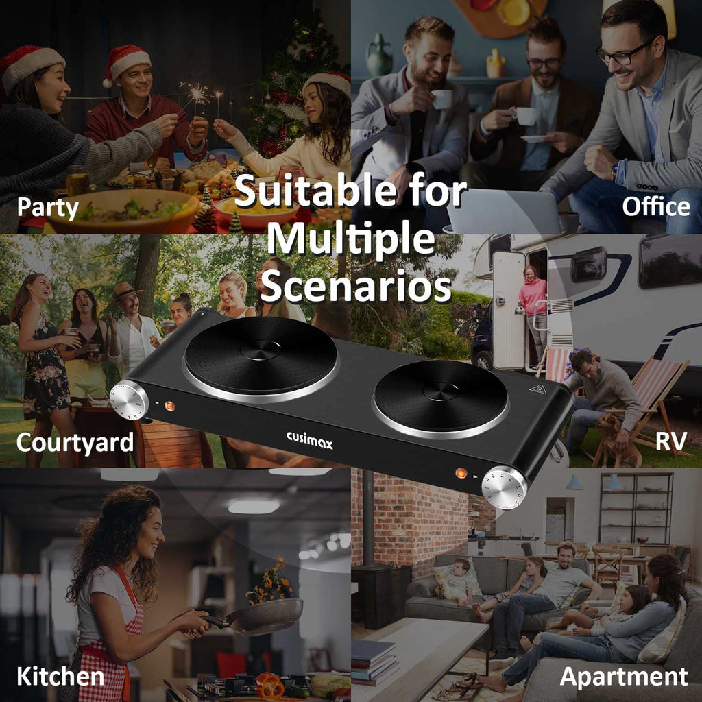 1800W Portable Electric Double Burner Cast Iron Cooktop with 7 Power Levels A816046
