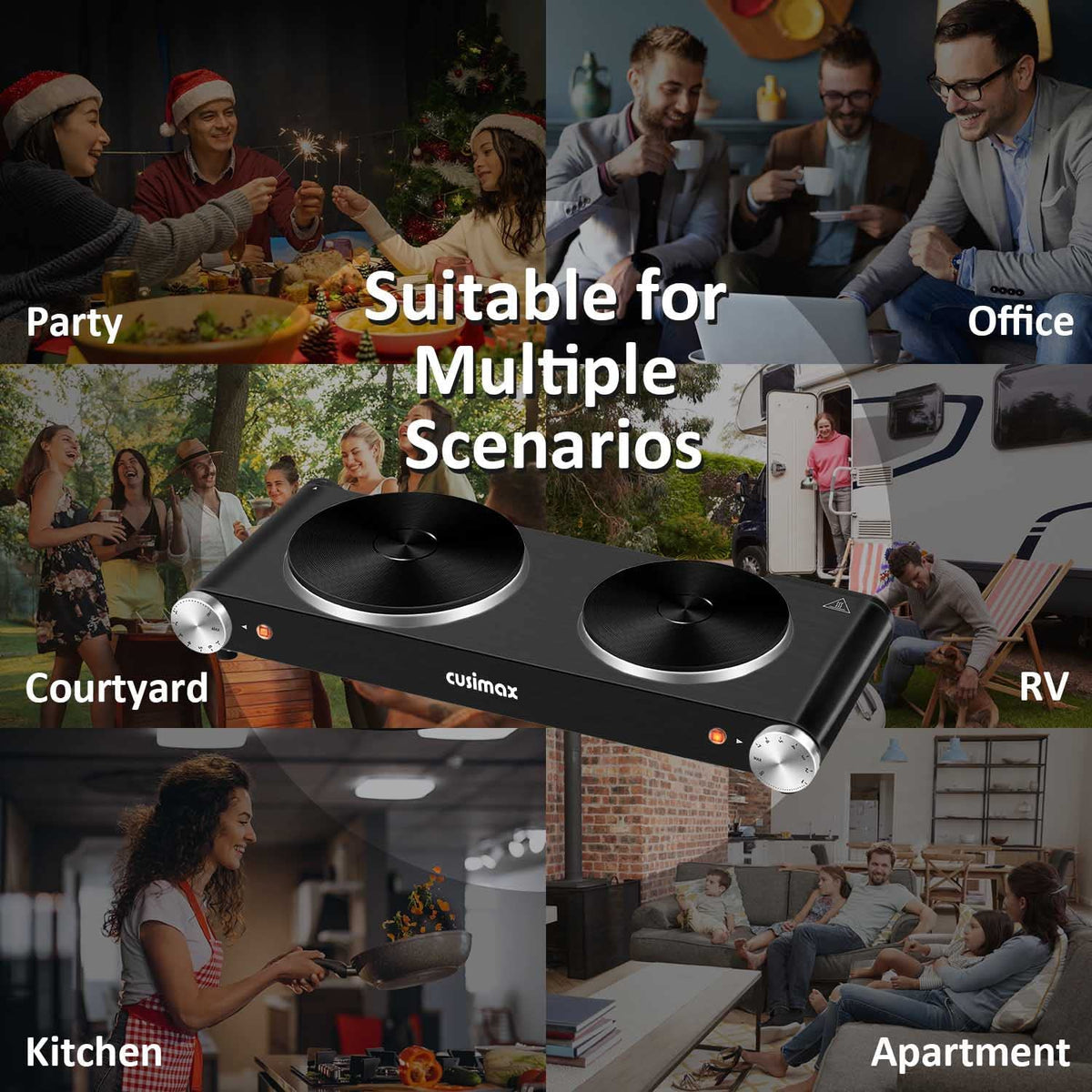 1800W Portable Electric Double Burner Cast Iron Cooktop with 7 Power Levels A816046