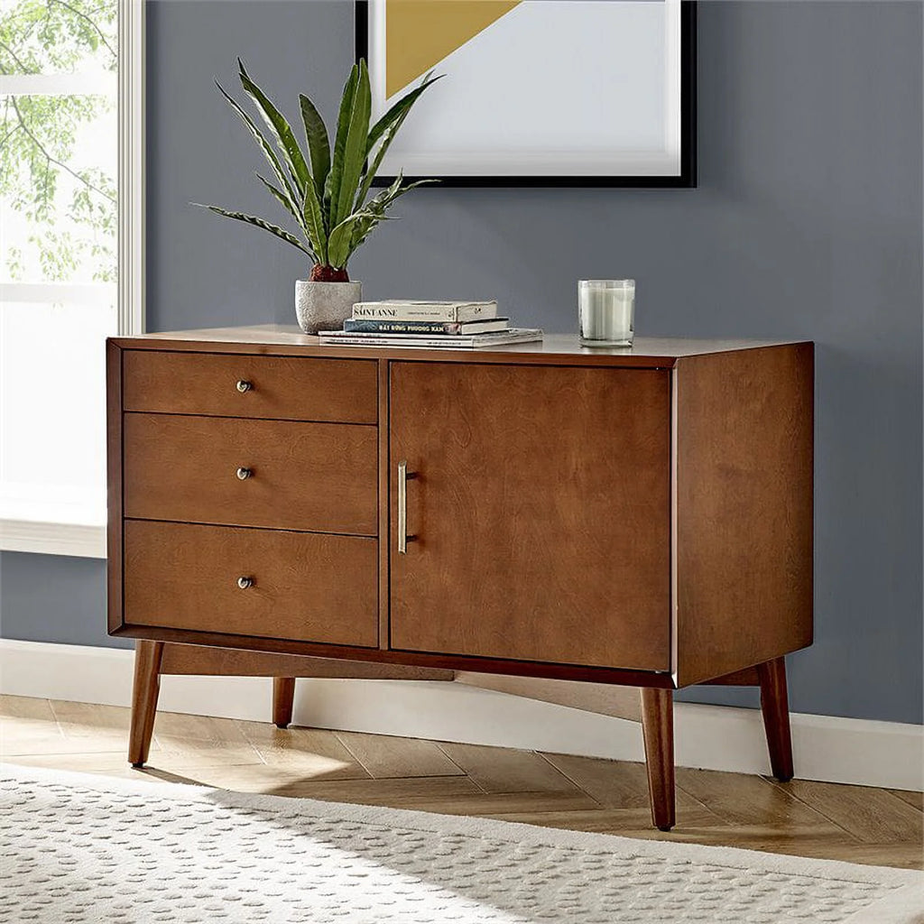 Mid-Century Wood Media Console Table in Mahogany B768