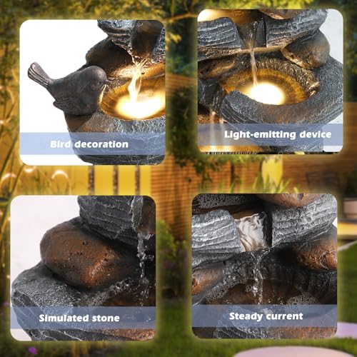 5-Tiers Cascading Rock Water Fountain with 4 LED Lights I54824