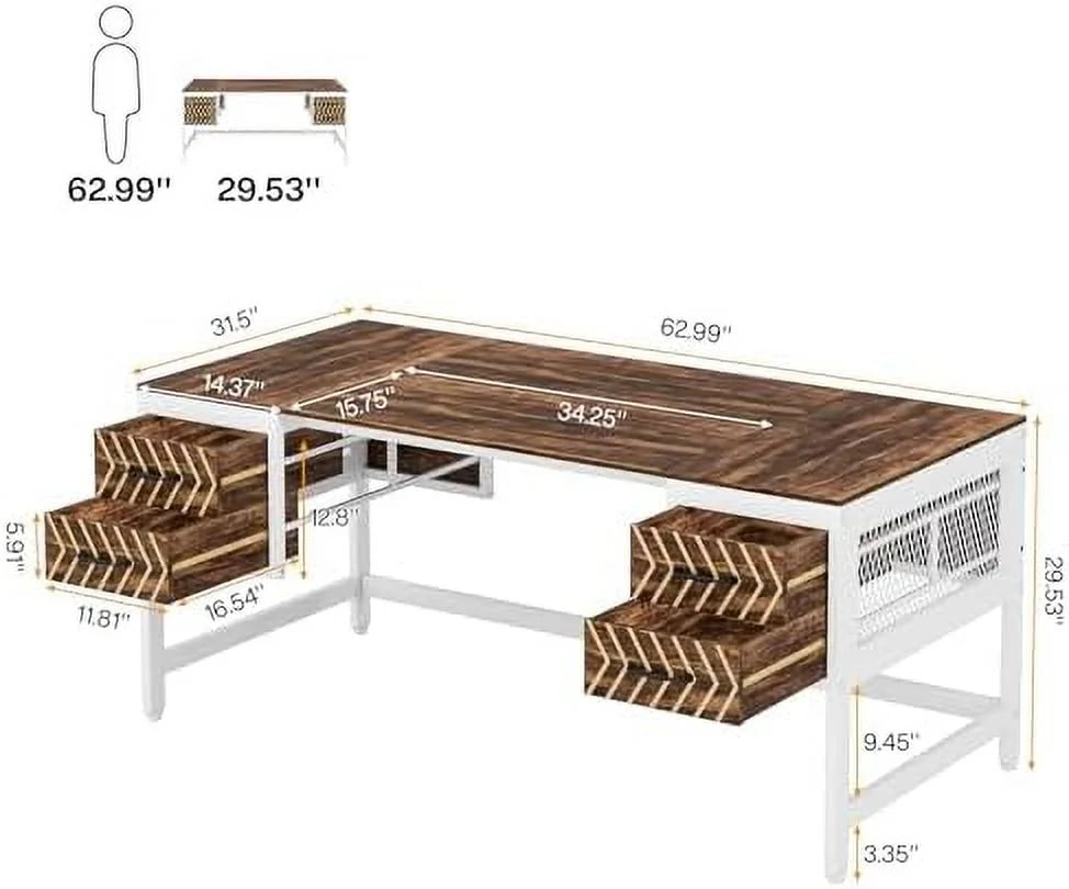 Home Office Desk with Drawers 63" Computer Desk Y549