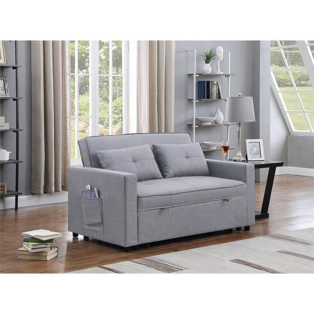 Light Gray Linen Fabric 3-in-1 Convertible Sleeper Loveseat H513959