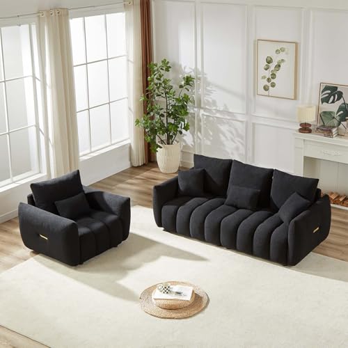 81" Beige Teddy Boucle 3-Seater Sofa W86329
