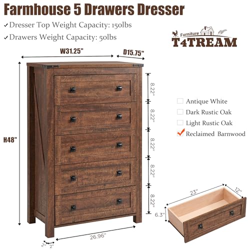 White 5 Drawer Wood Dresser B2027