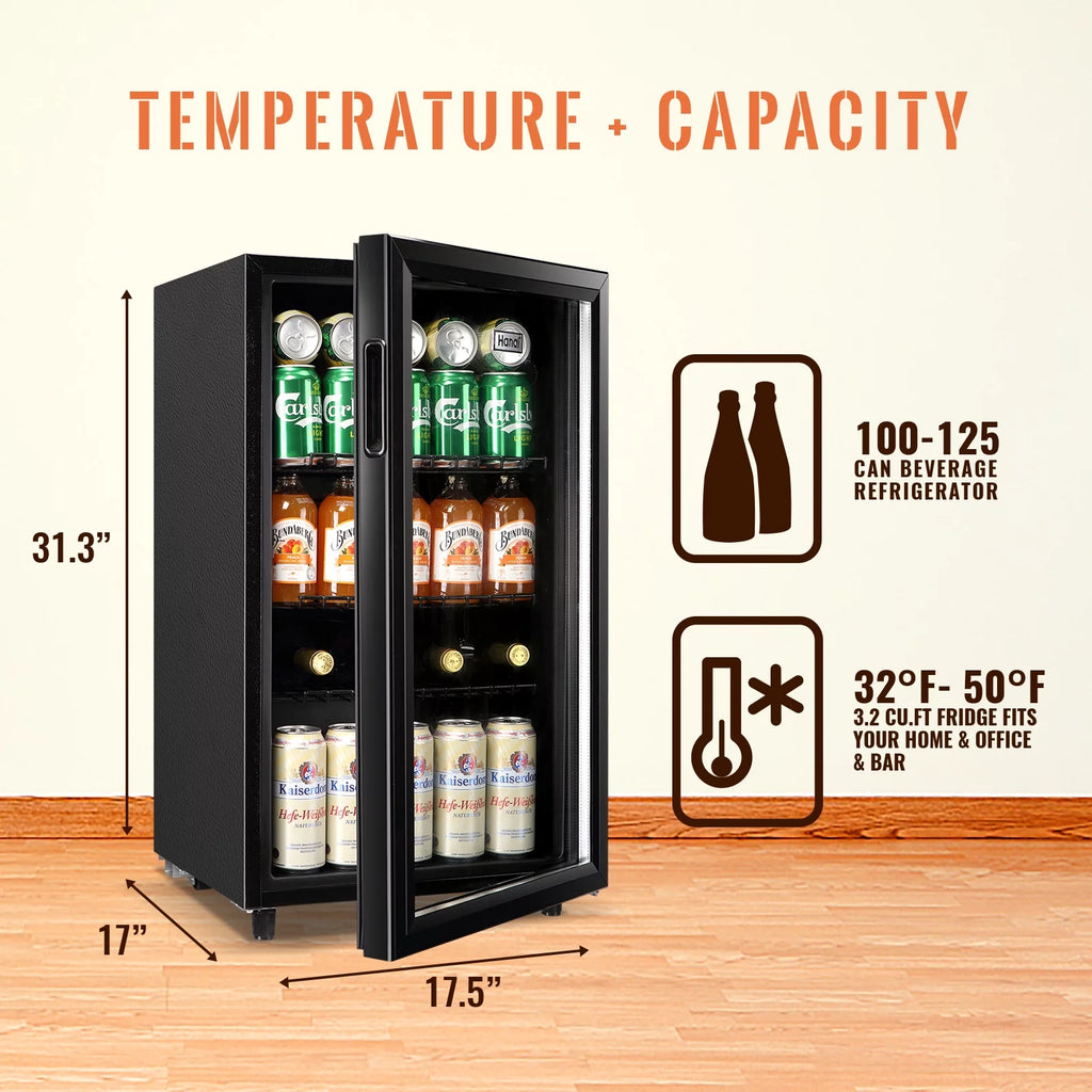 Beverage Refrigerator Cooler 60 Cans 1.7 Cu.ft Mini Fridge Glass Door S645