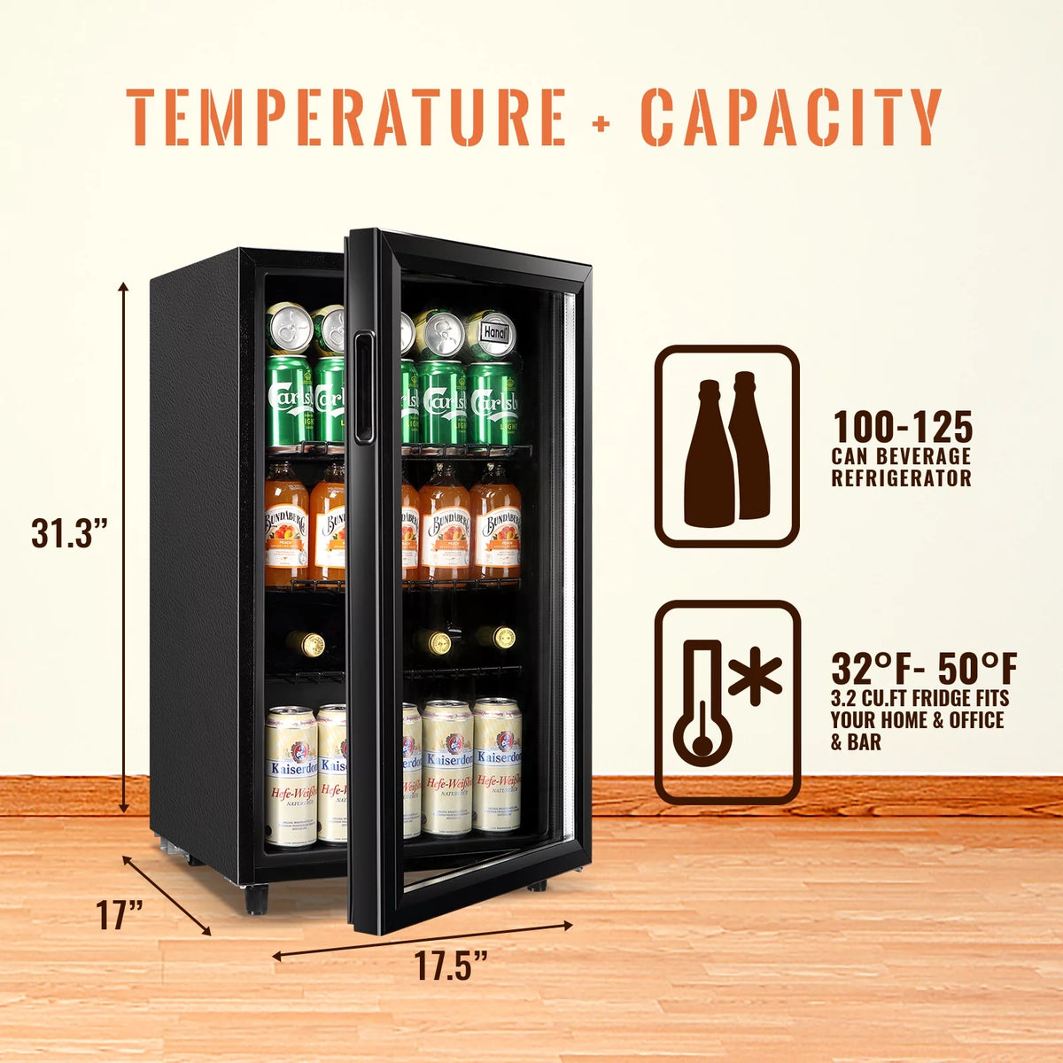 Beverage Refrigerator Cooler 60 Cans 1.7 Cu.ft Mini Fridge Glass Door S645