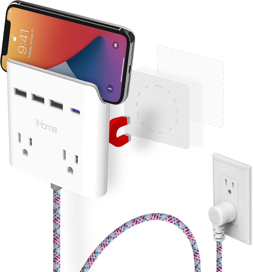 2 Outlets 4-Port USB Wall Charger with 6 Ft Extension Cord, Pack of 2 H3430