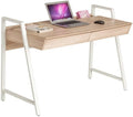 White Wood Computer Desk with Monitor Shelf and Drawers Y55489