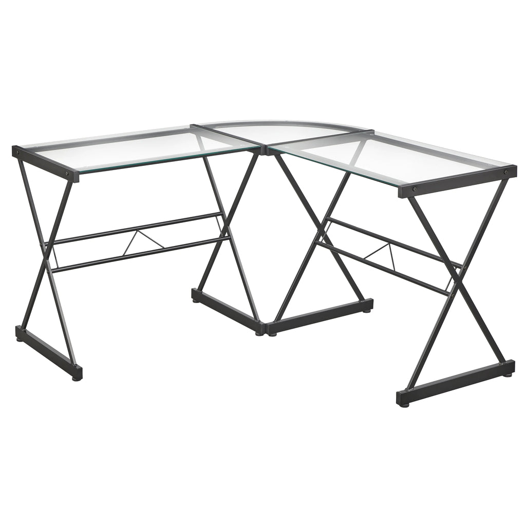 L Shape Computer Desk with Metal Frame & Clear Glass Top L52455