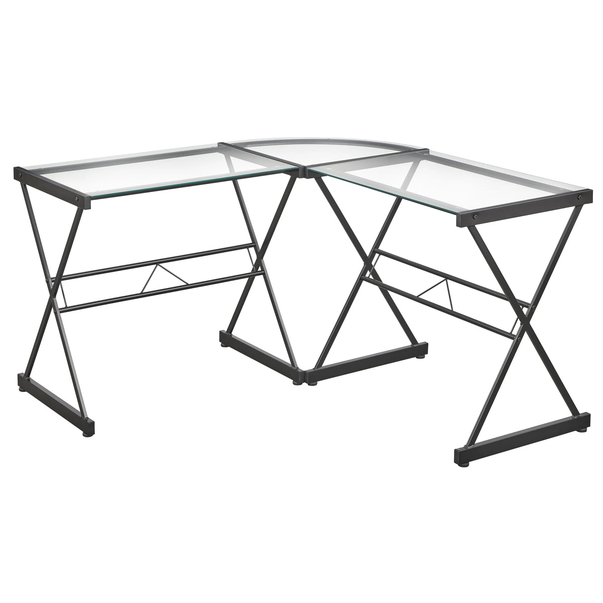 L Shape Computer Desk with Metal Frame & Clear Glass Top L52455