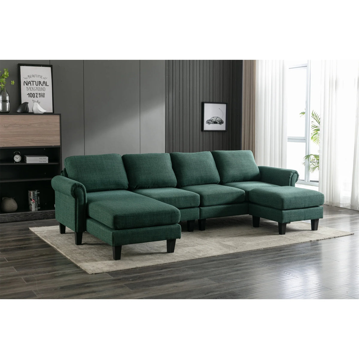 Green Sectional Sofa with Ottoman T3987