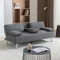 Gray Linen Convertible Folding Futon Sofa Bed with Removable Armrests I19365