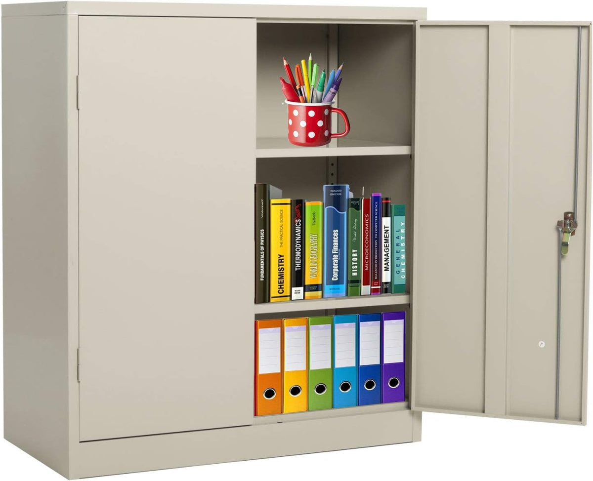 White Metal Storage Cabinet with Locking Doors and 2 Adjustable Shelves Z1668