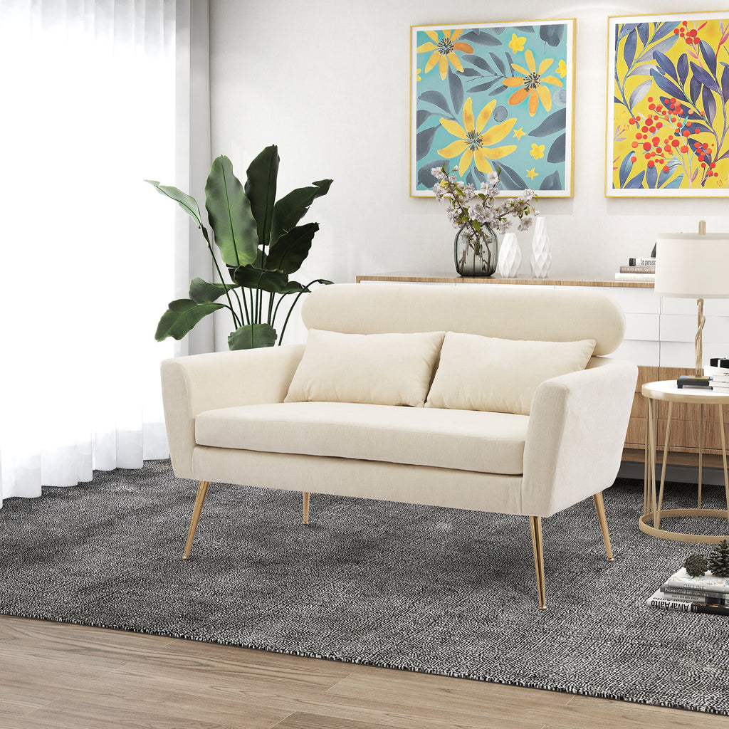Mid Century Modern Chenille Two-Seater Sofa with 2 Throw Pillows S760350