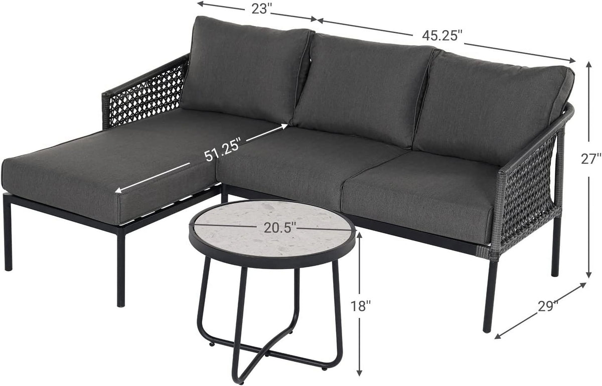 3-Piece All-Weather Wicker Sectional Sofa Set with Cushions O5322
