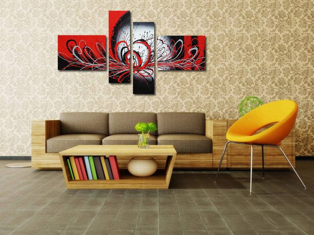 Black and Red Abstract Oil Painting on Canvas, Pack of 2 Y7797