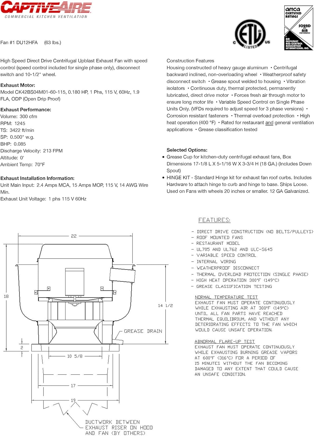 21 Base 0.33 HP 115 Volt Centrifugal Upblast Exhaust Fan X673679