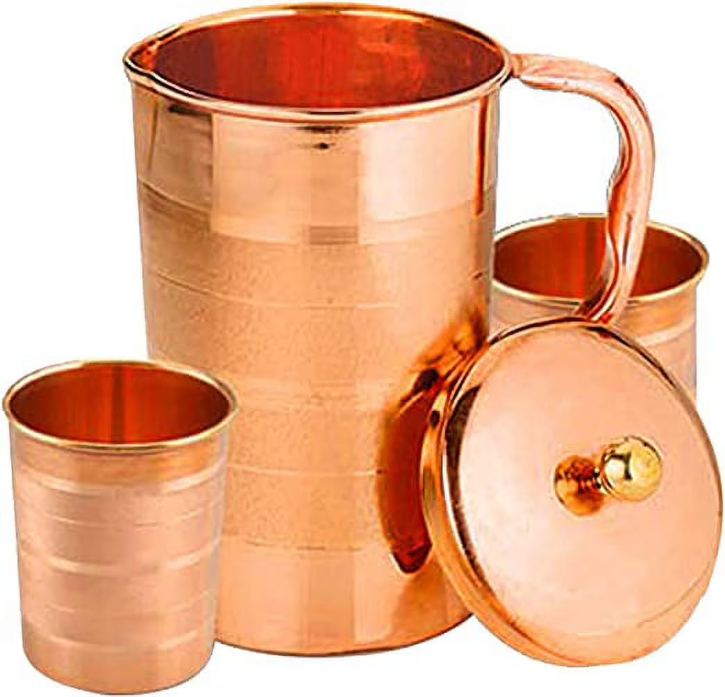 Pure Copper Pitcher 2 Tumblers Set Water Jug (1.6 Litre) A793