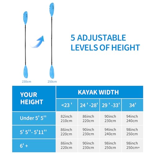 Adjustable Aluminum Kayak Paddle 90-98 inch with Paddle Leash D329