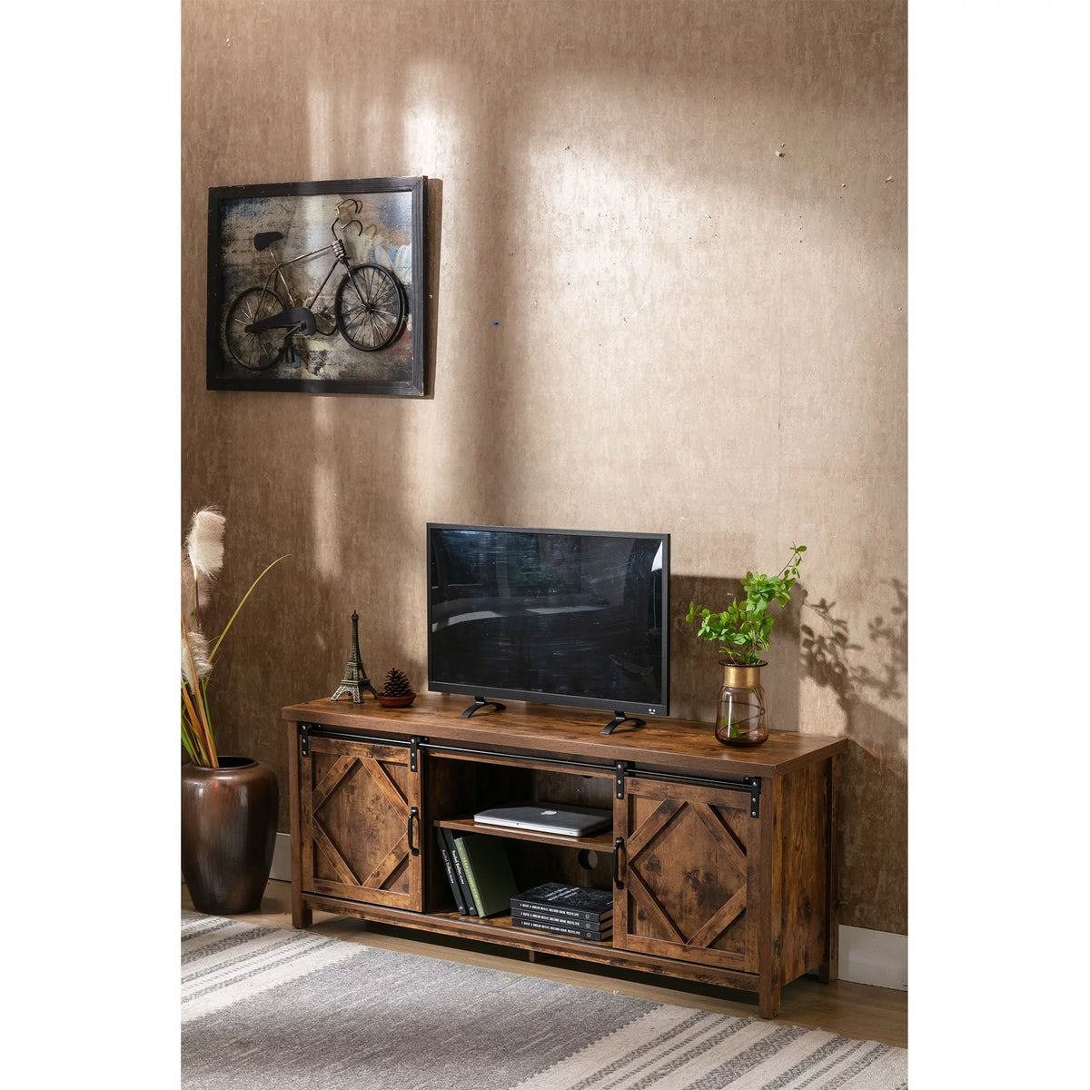 65 inch Media Console with Barn Doors Storage Cabinet P3120