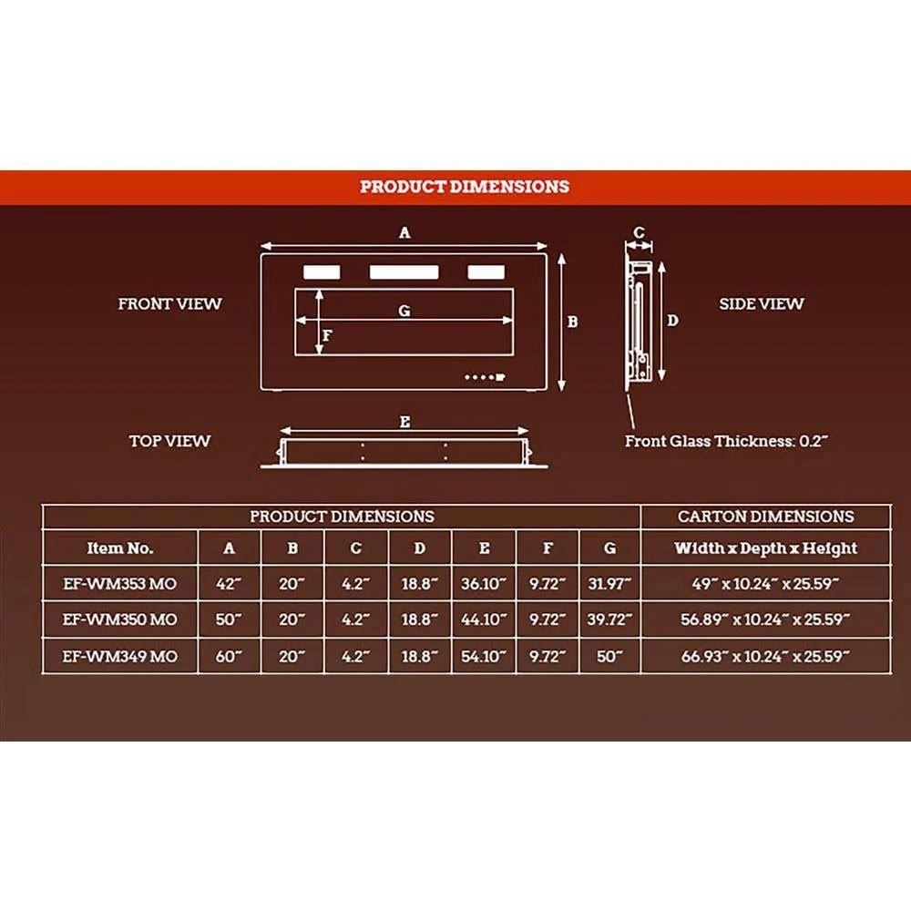 Black Wall-Mount Electric Fireplace E202