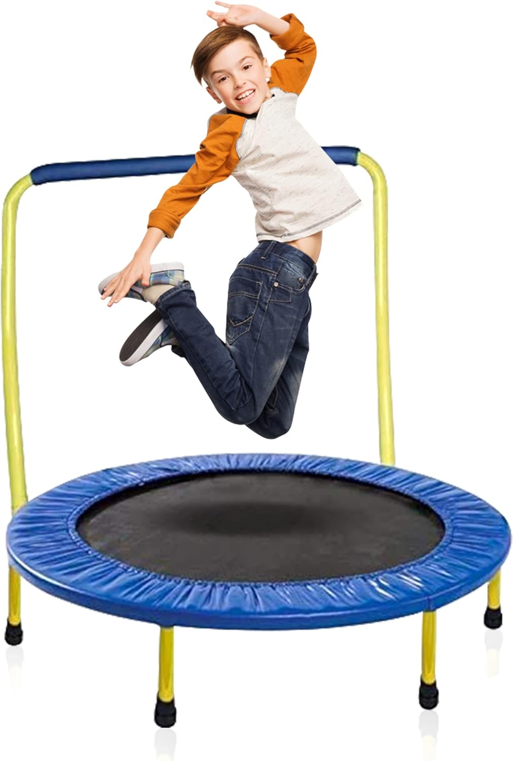Yellow Blue 36 Inch Round Kids Trampoline with Handle Bar, Pack of 2 X392