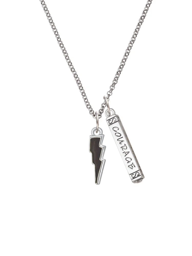 Silvertone Black Lightning Bolt Bar Charm Necklace, 23" E29274