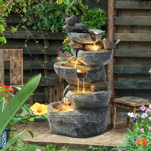 5-Tiers Cascading Rock Water Fountain with 4 LED Lights I54824